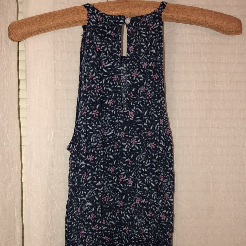 abercrombie 12 Floral Navy Coral White Sleeveless High Low Maxi Dress Lace - Picture 2 of 11